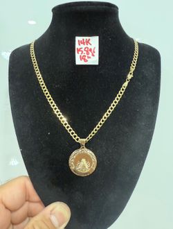 14K Solid Gold Chain and Pendant For Wedding 15.8Gr 18 Inches Long