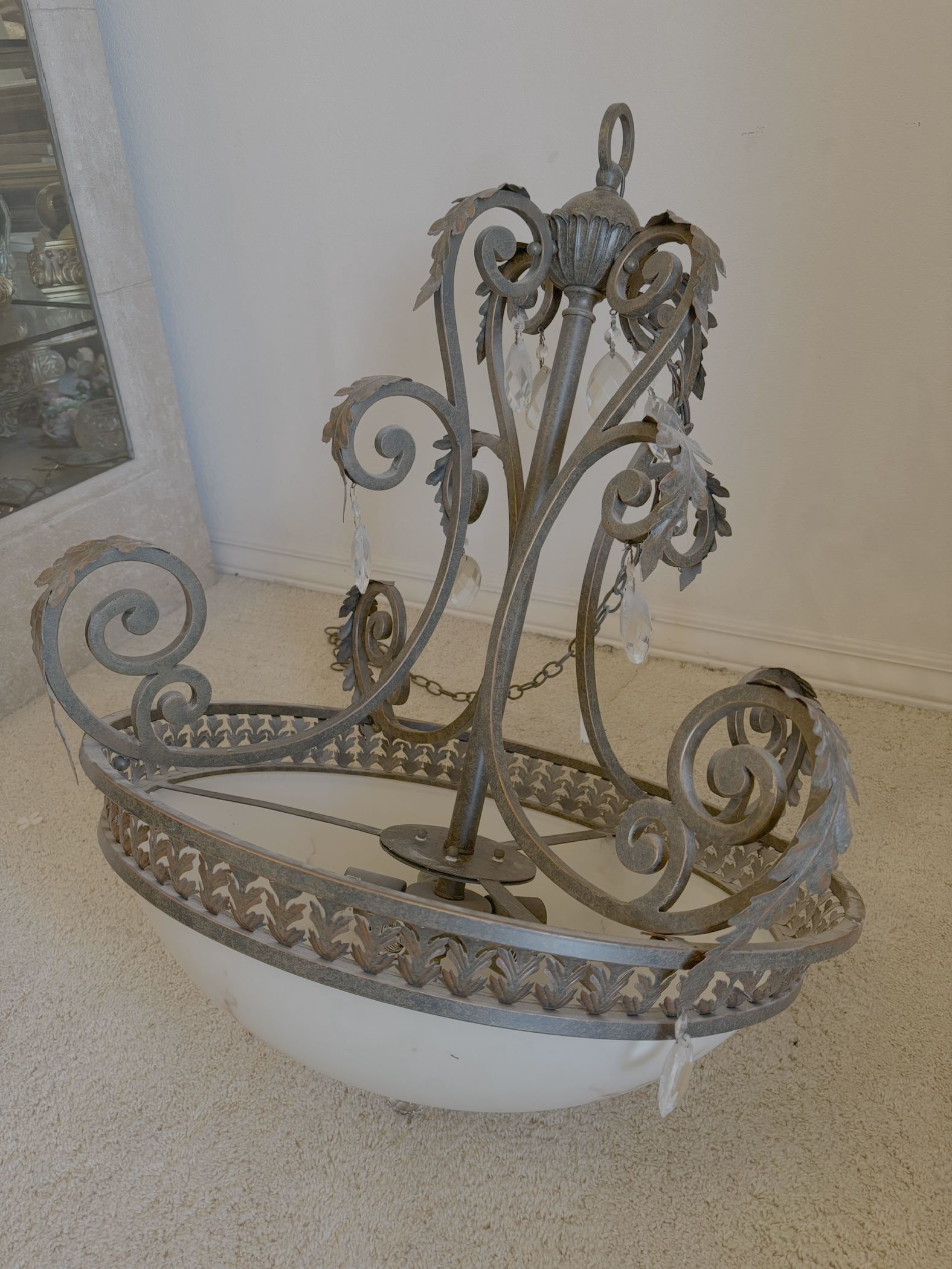 Large Vintage Chandelier with Marble and Bronze Style Look