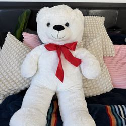 Napco White Teddy Bear 30 inches Stuffed Toy Plush Birthday Valentine Red Ribbon