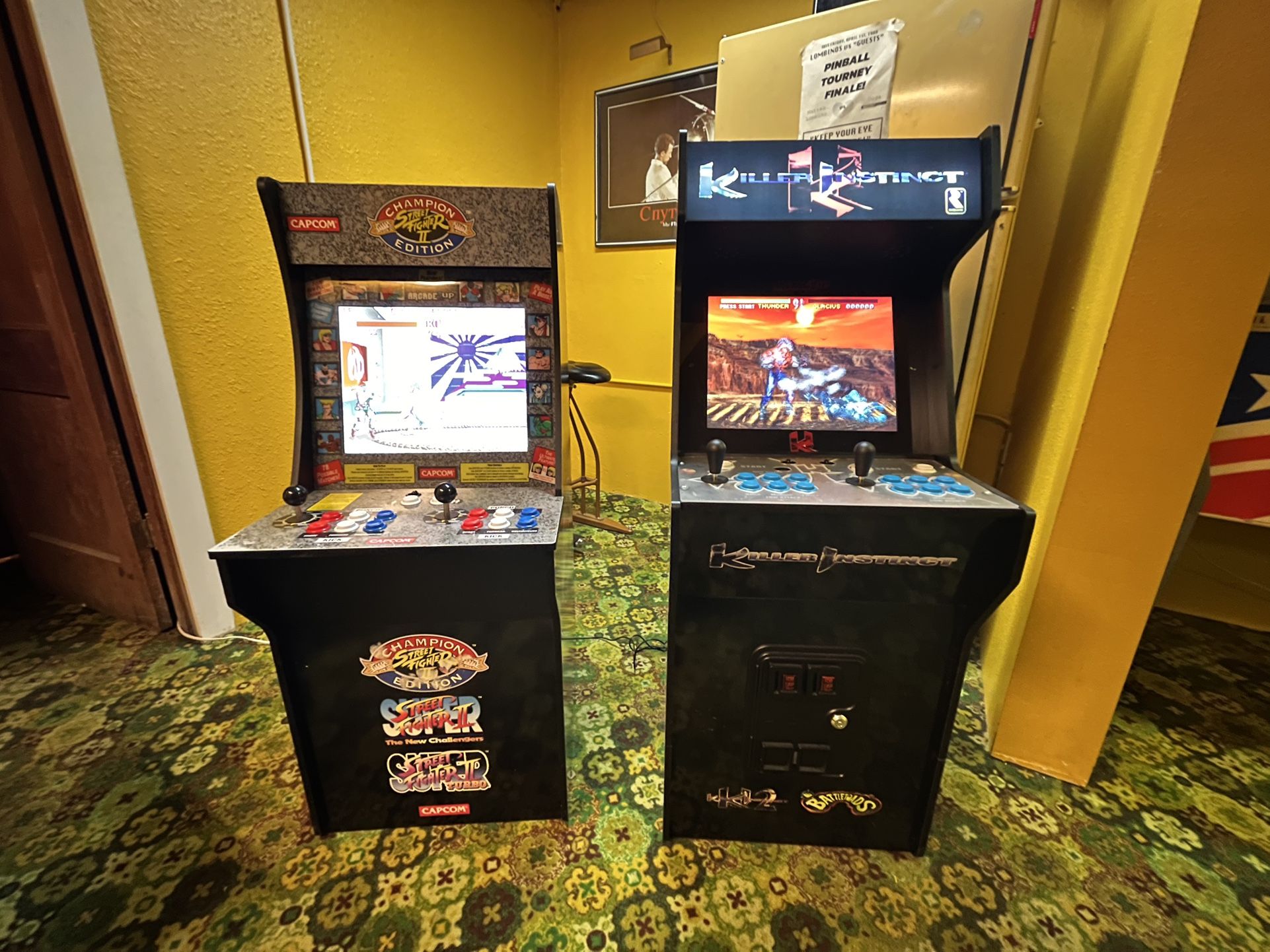 Two Arcade1up Arcade Cabinet Machines: Street Fighter II & Killer Instinct