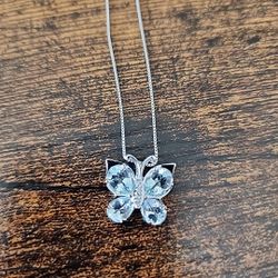 Aquamarine Silver Butterfly Necklace 