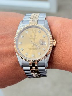 Rolex 36mm DateJust Factory Champagne Diamond Dial Model 16233