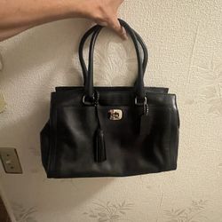 Perfect Black Leather Coach Parker Top Handle With Silver Hardware
