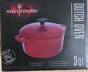 Brand New Hell's Kitchen 3 Qt Enameled Cast Iron Dutch Oven - Red