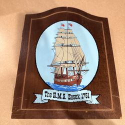 Vntg H.M.S. ESSEX 1751 Sailing Ship Dartboard & Baseball in Wall Wood Cabinet