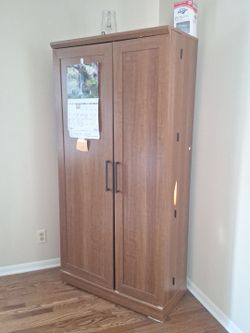 Tall Wood Storage Cabinet with Double Doors-$165