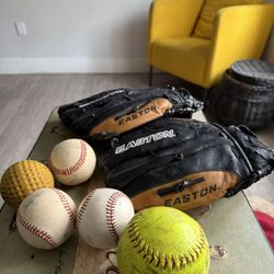 2 Baseball Gloves With Baseball 