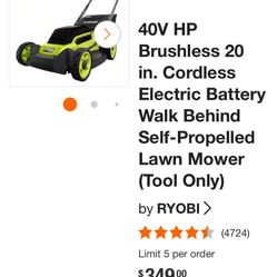 Nearly New Ryobi 40 Volt Lawnmower 