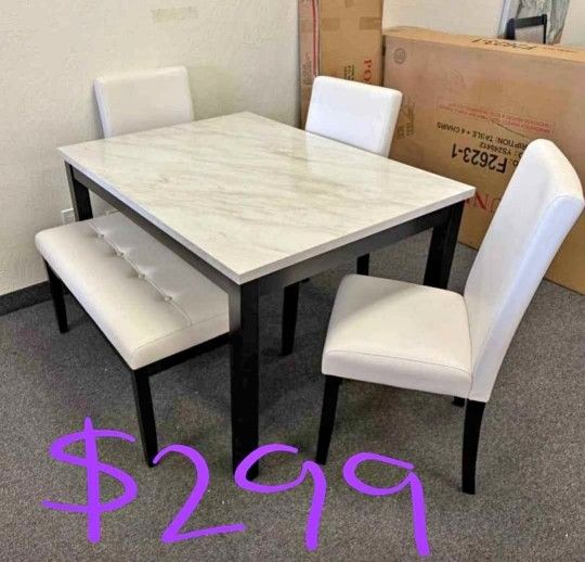White Marble Top Dining Set PC 48x36x30 