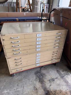 Steel Flat File Cabinet — 10 Drawer, Rolling Base (Architect/Artist Blueprint Storage)