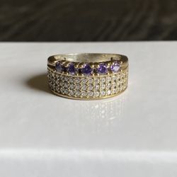 Vintage Amethyst & Sapphire Ring 925 Solid Sterling Silver