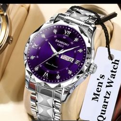 Stainless Steel Strap Men'S Roman Numerals Dial Rhinestones Multifunctional