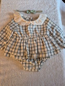 Baby Girl Gingham Romper Dress with Headband, Size 0-3