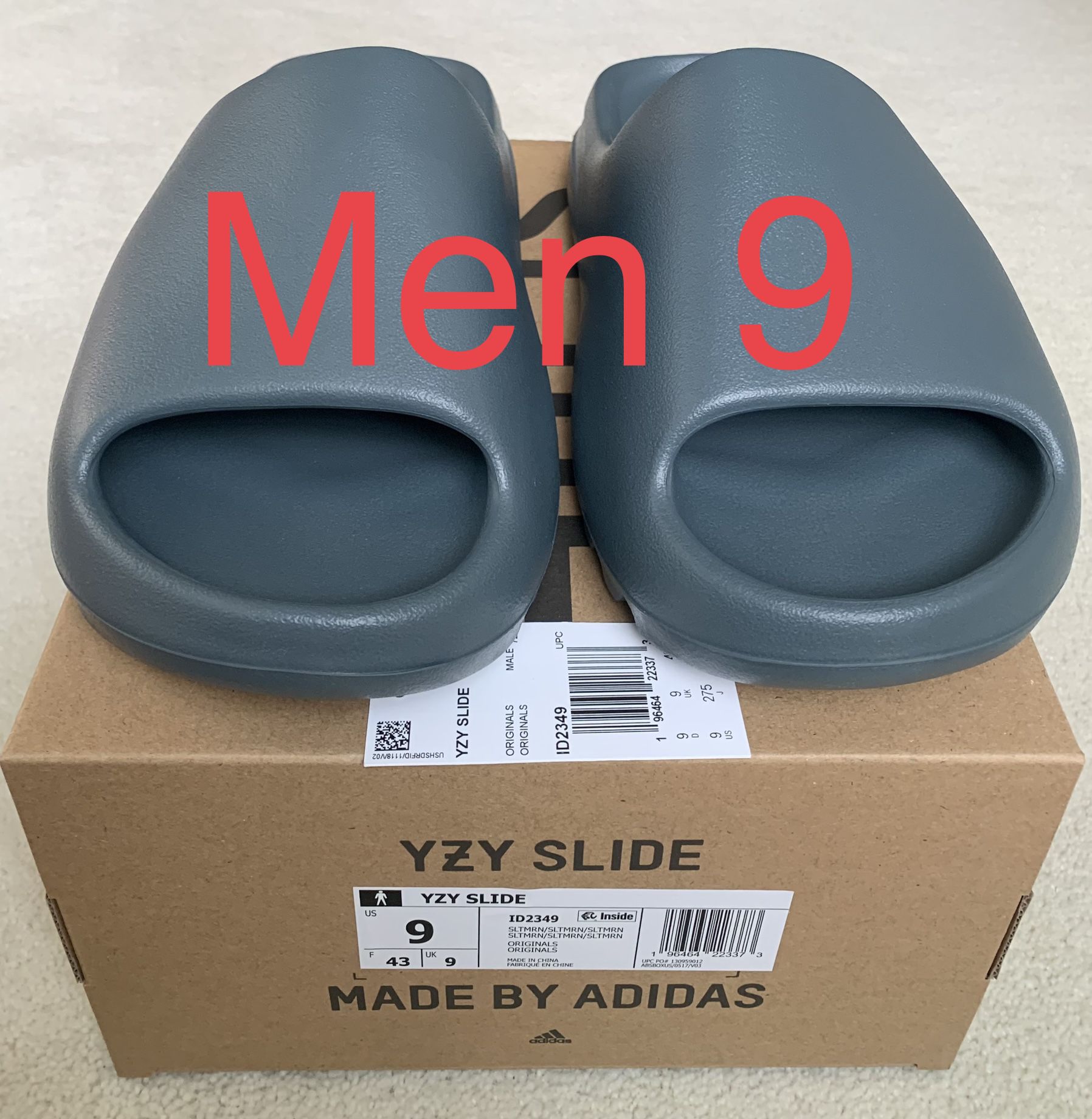 Adidas Yeezy YZY Slide Slate Marine Blue Grey Gray Color Size Sz Men 9 M / Women 10 W New Box Receipt 