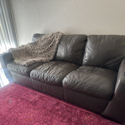 Grey Leather Sofa + Loveseat