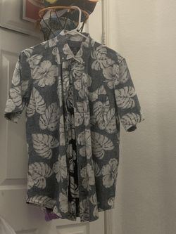 George Button Up Shirt Men’s Small 34 36 Blue White Short Sleeves Floral Leaves