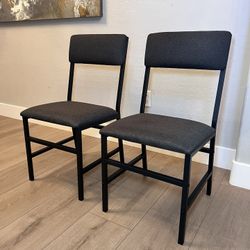 NEW- TWO Grey Upholstered Fabric Modern Desk Chairs With Black Metal Legs