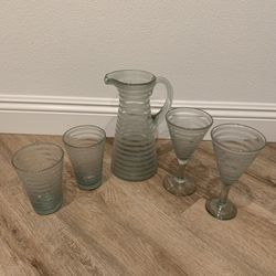 Crate & Barrel Pitcher With 4 Glasses