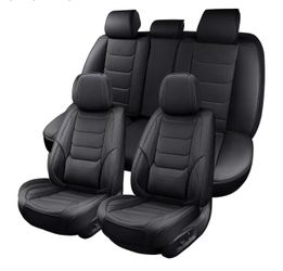 Leather Car Seat Covers Full Set Breathable Automotive Seat Protectors, Waterproof Universal Fit for Most Cars, SUVs, Trucks (Black, Full Set)