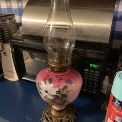 Antique Victorian Ceramic And Metal Oil Lamp 