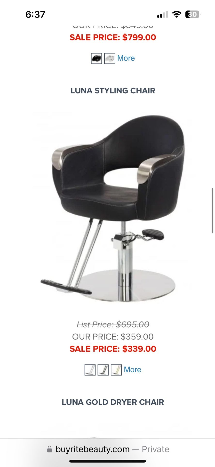 Buy-Rite Beauty Black/Brushed Nickel Salon Chair