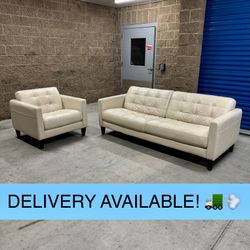 Ivory Italian-Made Real Leather Couch Sofa and Chair from Macy’s (DELIVERY AVAILABLE! 🚛💨)