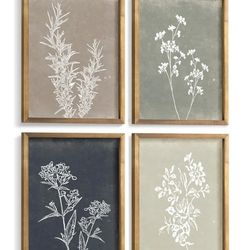 Framed Boho Wall Art Set of 4 for Wooded Minimalist Botanical Print Wall Art for Rustic Vintage Farmhouse Home Kitchen Wall Decor (Brown, 12x16