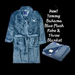 New! Tommy Bahama Blue Plush Throw Blanket