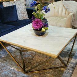 Faux Marble Top / Gold Coffee Table New