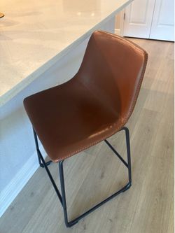 Modern Counter Height Bar Stools (Set of 2) – Cognac Faux Leather