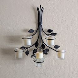 vintage metal floral wall sconce hanging bouquet branches leaves candle votive holder