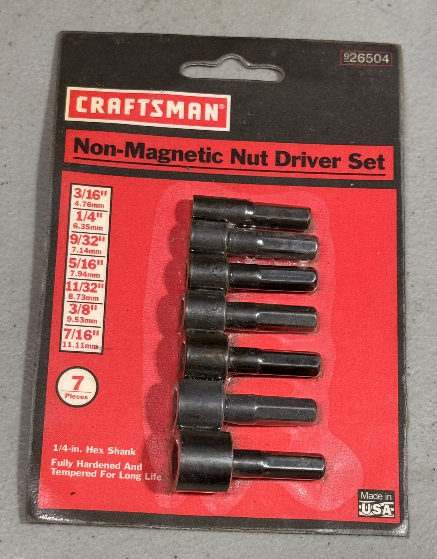 Vintage Craftsman USA 7 piece Nut Driver Bit Set. No. 26504. New in package.