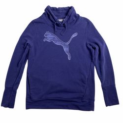 PUMA  FRENCH TERRRY Cowl Neck Pullover w pouch pocket navy/royal blue   19” across underarms  25” shoulder to bottom  23.5” shoulder to bottom of slee