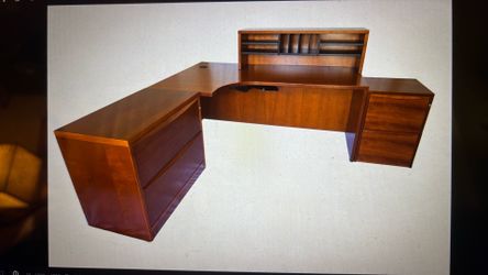 Premium Executive Cherry Wood Office Desk Set – 4 Piece Wood Desk