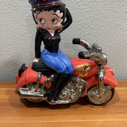 Betty Boop Vintage Biker Cookie Jar Clay Art 2000 Hand Painted 14"