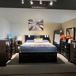 Black King Bed, Dresser, Mirror And One Nightstand