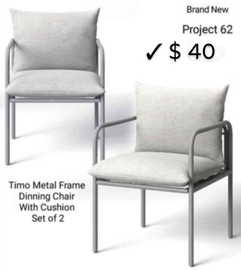 Brand New ( Set Of 2) Timo Metal Frame Dining Chair With Cushion