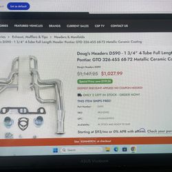 Doug's Headers Exhaust Header Set - Pontiac V8 GTO 68-72 D590 Doug's Headers Exhaust Header Set - Pontiac V8 GTO 68-72 D590