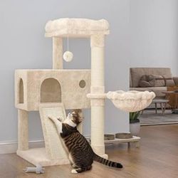 Cat Tree 36 Inches Cat Tower with Hammock, Sisal Scratching Post , Beige a-11
