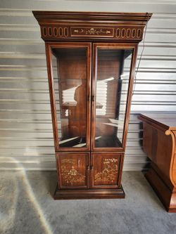 Chinoiserie Hand Painted Lighted Curio Cabinet