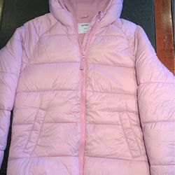 Girls Pink Hooded Winter Coat Puffer Jacket, Fleece Lined, Elastic Waist and Arms for Snug Fit to Stay Warm, Size 14 XL, Machine Washable, Like New! 