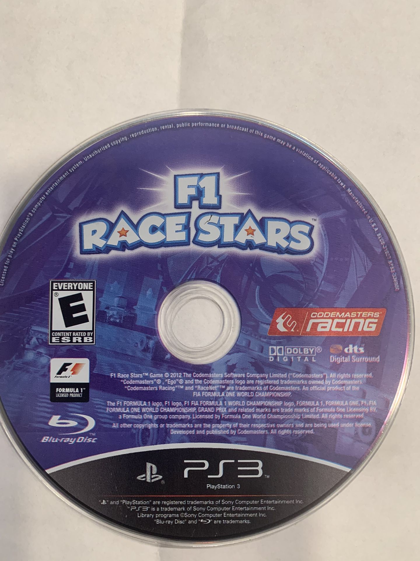 F1 Race Stars (Sony Playstation 3 2012) PS3 Racing Game Disc Only - Tested!!