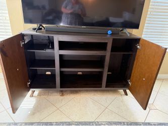 Wood TV stand with storage cabinets