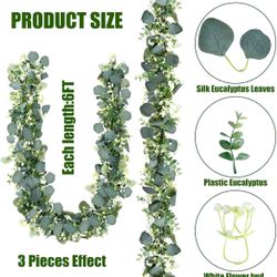 4Pcs Eucalyptus Garland, 5.9FT Greenery Garland, Green Garland with Flowers, Artificial Faux Silver Dollar Eucalyptus Leaves Vines for Table Home Wedd