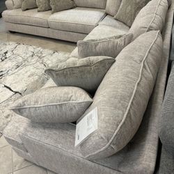 Rawcliffe Parchment Beige L Shaped Huge Cozy Sectional Sofa /P