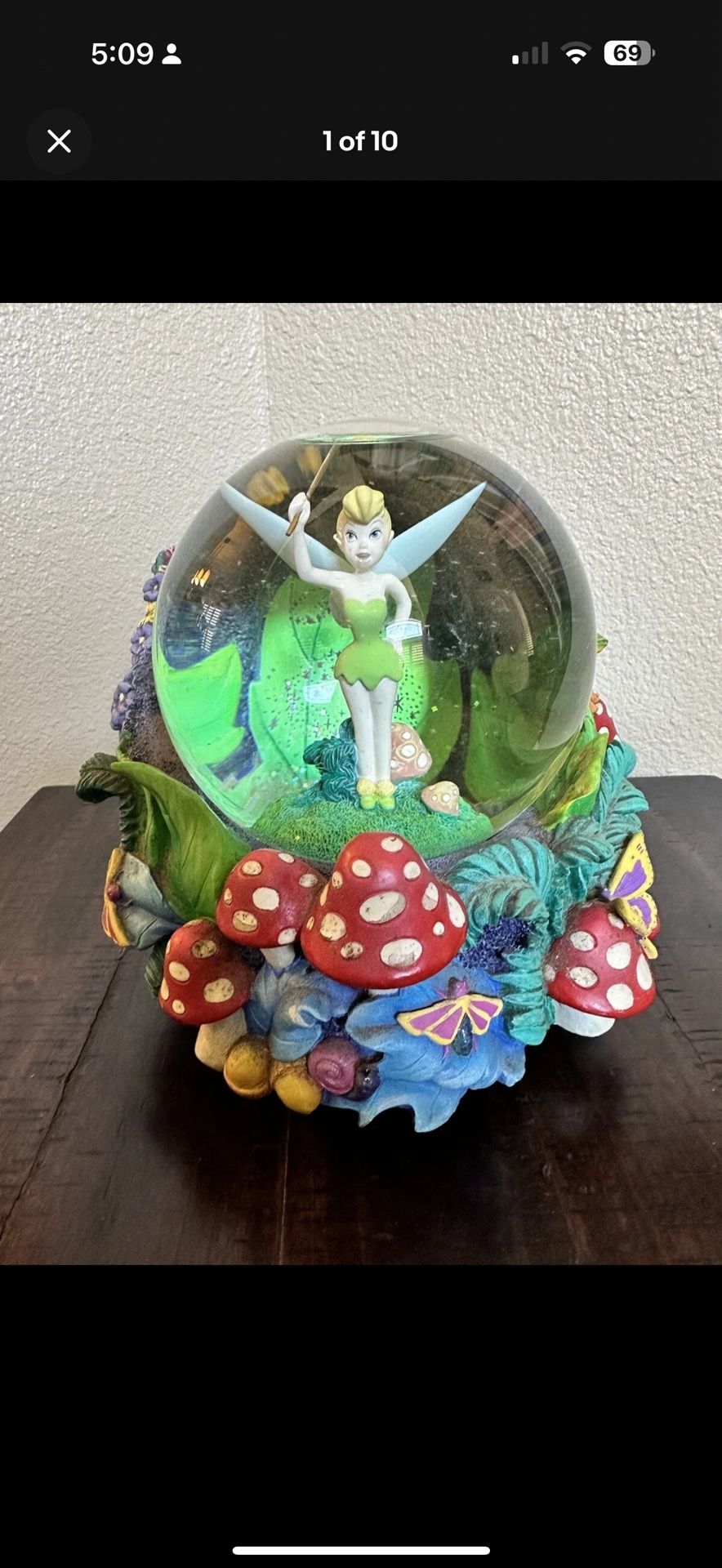 Disney Tinkerbell Peter Pan You Can Fly Fiber Optic Lighted Snowglobe