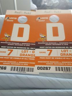 Redskins Vikings Parking Pass Tickets
