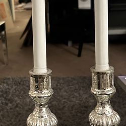 Set Of Two Candle Holders Silver