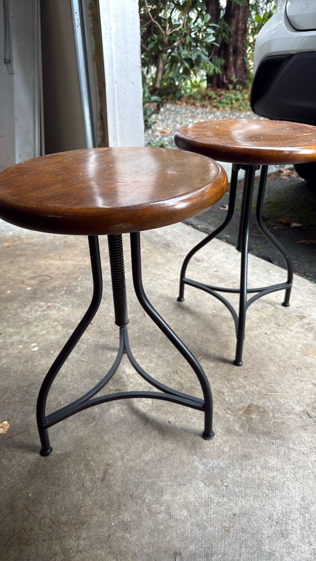 Pair solid wood and iron metal stools set two stool chair chairs