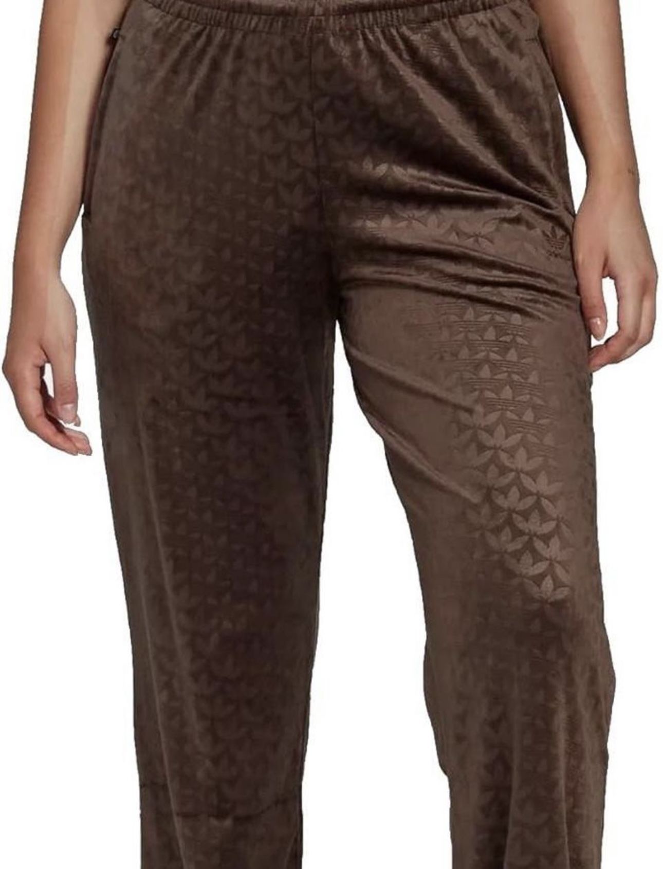 adidas Originals Women's VELVET TREFOIL MONOGRAM PANTS HL9122 Drk Brown sz L